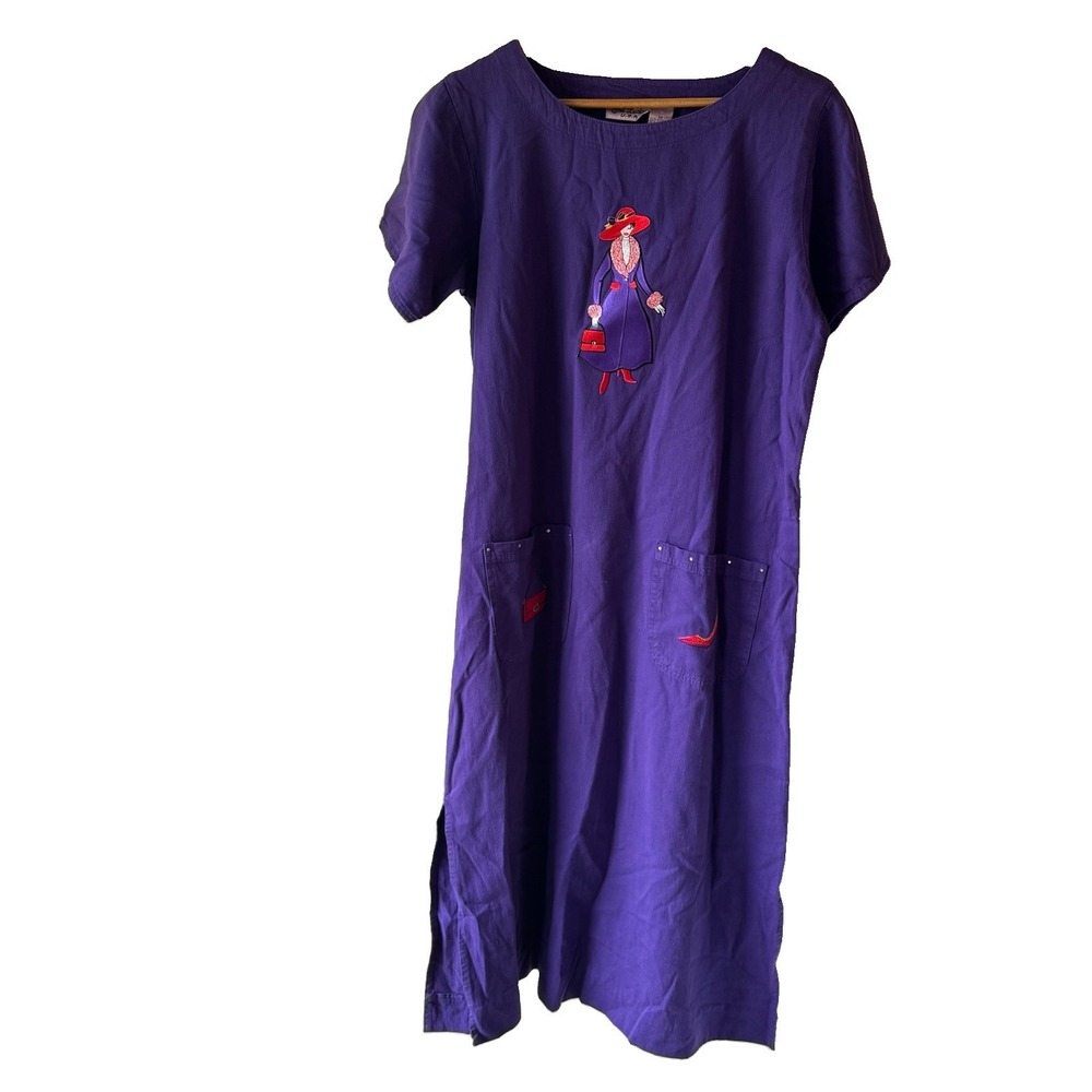Vintage Get Lucky USA Red Hat Society Dress Purple Patch Rhinestone Shift